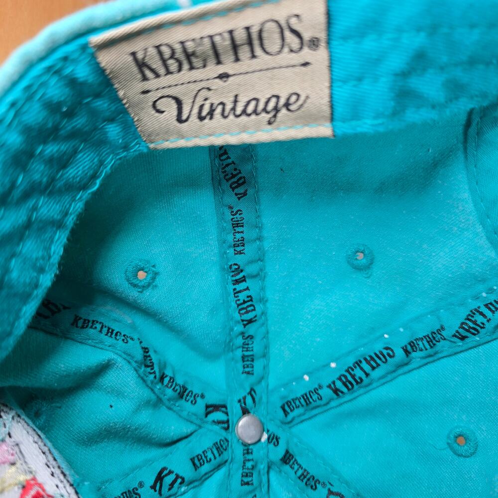 Happy Camper Slideback Hat Greenish-Blue One Size Adjustable Distressed Dog Pin - Picture 8 of 10
